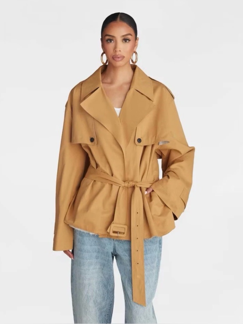 KBB by KAHLANA Belted Trench Coat with Wide Lapels